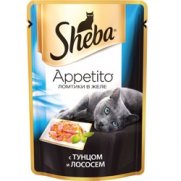 Шеба (Sheba) Appetito пауч для кошек с Тунцом и Лососем в желе 85г