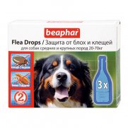 Беафар (Beaphar) Flea Drops Капли для собак средних и крупных пород 20-70кг от блох и клещей 3пипетки (диазинон)